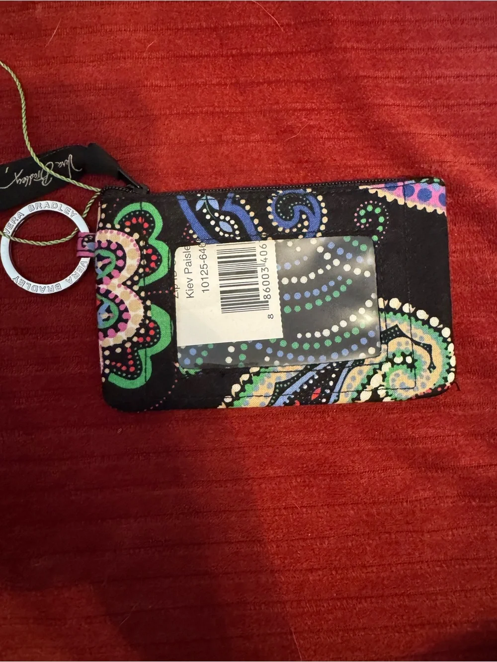 Vera Bradley Black Floral Paisley Zip Card Case with Keyring